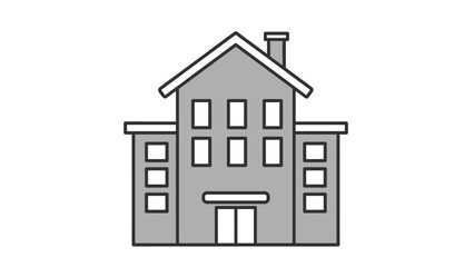 Stylized building icon for educational or municipal use showcasing simple architectural design in gray tones for versatile graphic applications, Generative AI.