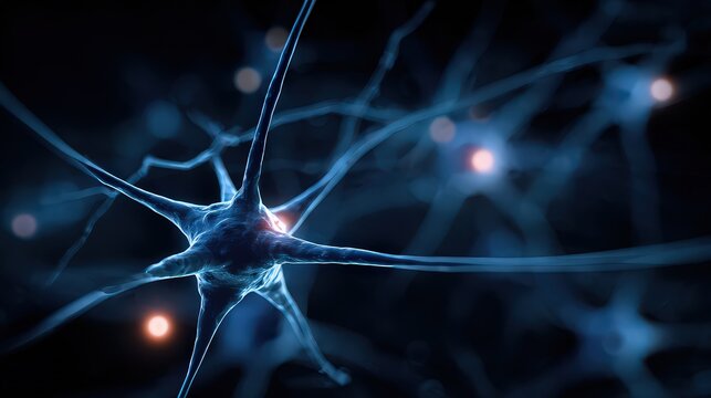 Abstract Neural Network Illustration in Blue and Black with Bokeh Effect