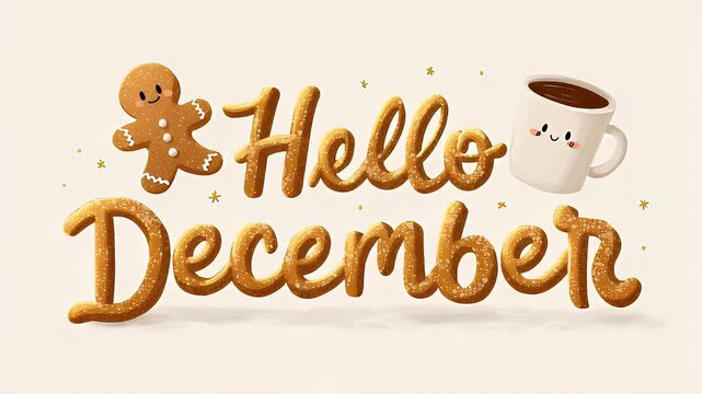 Hello December gingerbread cookie and hot chocolate seasonal greeting