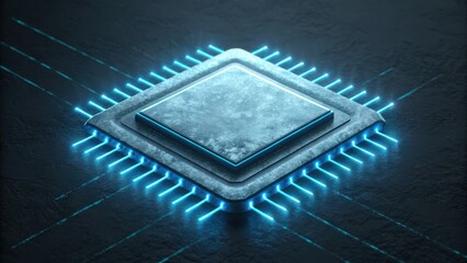 Frosty Blue Neon Chip with Radiating Lines on Standard Surface