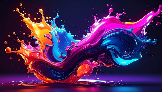 The Neon Splash. Neon Abstract. A high-resolution dynamic abstract wallpaper. The image captures a vibrant splash of two thick glossy liquids colliding in zero gravity.
