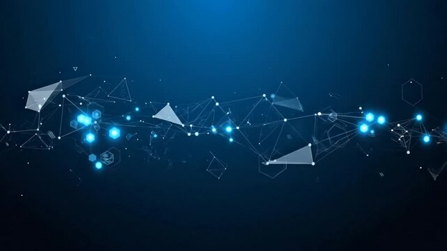 Abstract Geometric Network of Dots and Lines with Glowing Blue Spheres on Dark Background