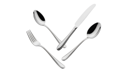 Reflecting elegance: A silverware set for fine dining experiences, showcasing pristine condition and modern design perfect for culinary presentations