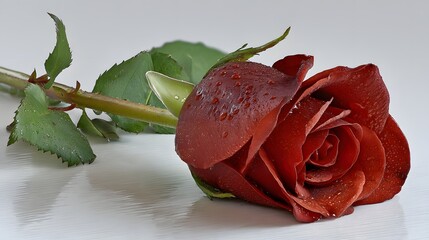 Red Rose with Water Droplets on White Background for Nature Lovers