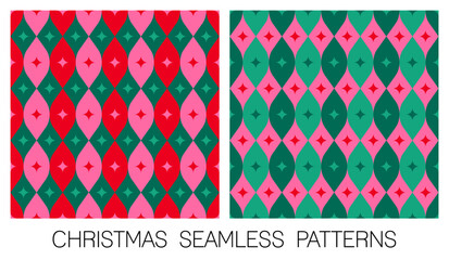 Set of red and green geometric elements seamless pattern design for christmas and new year background.