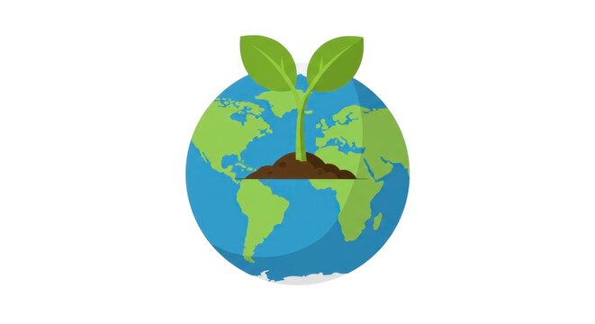 Earth Day Illustration - A Sprout Growing on the Globe. - Powered by Adobe