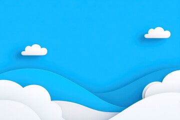 Paper Cutout Abstract Blue Sky With White Clouds and Layered Texture