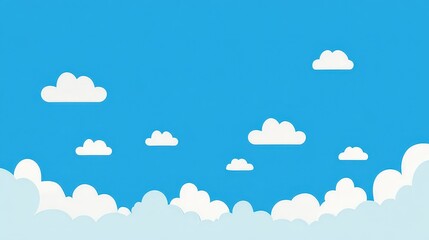 Pixelated Sky Illustration with Fluffy White Clouds on Blue Background Wide Shot
