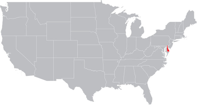 Delaware State on Map of USA Editable Vector