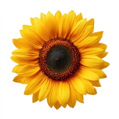 Fototapeta premium Isolated Sunflower Blooming With Bright Yellow Petals and Brown Center on White Background
