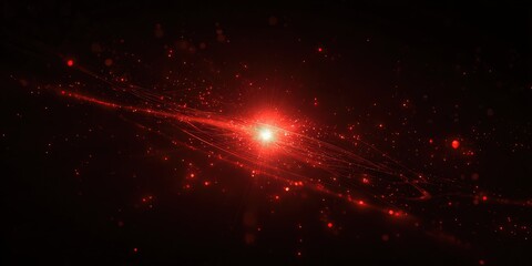 Abstract red light and particles with bright center and dark background