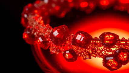 Macro Texture of Faceted Red Crystal Beads and Minerals