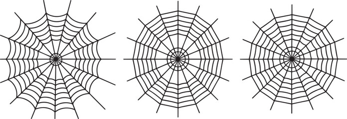 Obraz premium Spider web vector set isolated on white – realistic cobweb outline illustration for Halloween, spooky, horror or decoration design elements