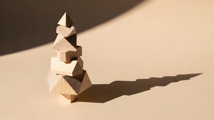 Abstract Wooden Block Stack Christmas Tree with Long Shadow