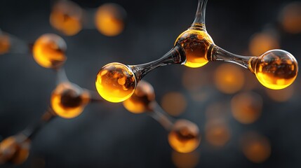 Abstract Molecular Structure With Orange Spheres Connected By Dark Lines Against Blurred Background