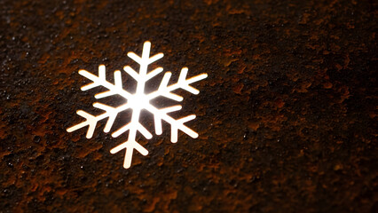 Snowflake Shape Cutout on Rusty Metal Texture Background