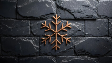 Rose Gold Metal Snowflake on Dark Grey Slate Stone Texture