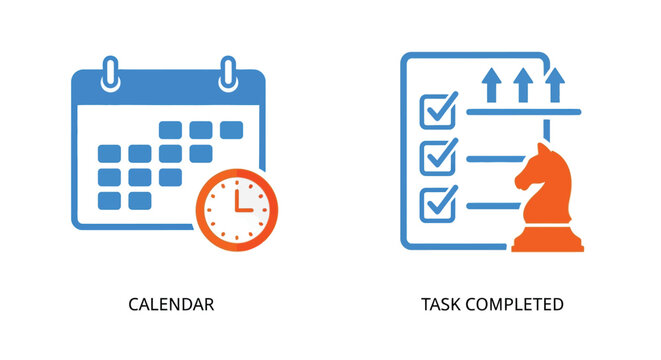 Vector illustration of calendar and task completed icons isolated on illustration