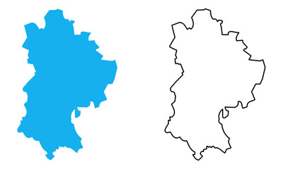 Map of Bedfordshire an administrative county of England. Map with detailed outlines and blue silhouettes