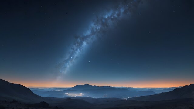 Satrry Night Sky Panorama A Breathtaking View of the Milky Way Above Mountain Peaks and Valley Fog. Space Wallpaper - Powered by Adobe
