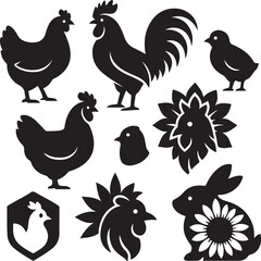 Pet Chicken & Rooster Silhouette Bundle  7 Icons.eps