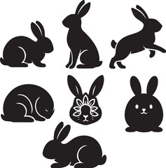 Rabbit Bunny Silhouette Bundle 6 Icons.eps