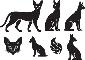 Savannah Cat F1 Silhouette Bundle 8 Icons.eps