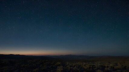 Fototapeta premium High-resolution photograph capturing the serene beauty of a vast, open landscape bathed in the subtle glow of a starlit twilight sky at dusk