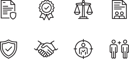 Legal and Business Line Icons for Ethics, Compliance, Contracts, and Professional Presentations