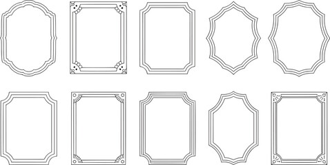 Black decorative frame icons including ornate, beveled, scalloped, oval, rectangular, and corner styles
