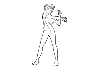 肩ストレッチをする女性　クロスアーム