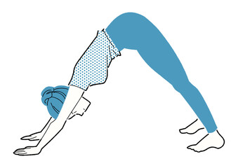 ダウンドッグをする女性の線画イラスト