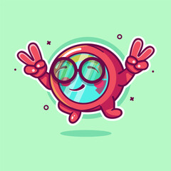 smiling hygrometer character mascot jumping with peace sign hand gesture isolated cartoon 