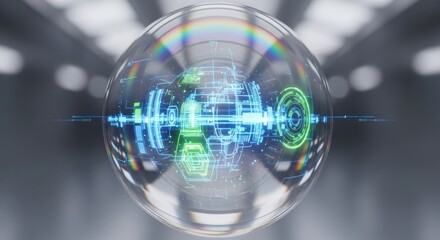 A digital sphere displaying a futuristic design, representing a technology concept.