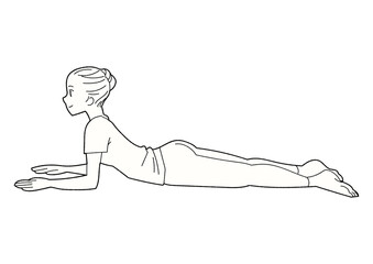 スフィンクスのポーズ　ヨガをする女性　線画