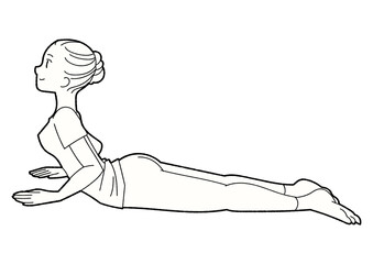 コブラのポーズ　ヨガをする女性　線画