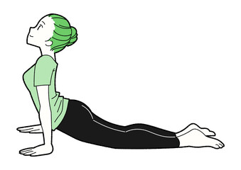 アップドッグ　ヨガをする女性　緑のTシャツ