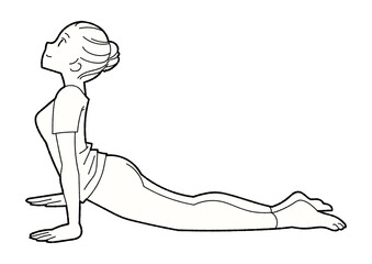 アップドッグ　ヨガをする女性　線画