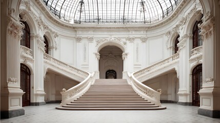 Grand Marble Staircase and Ornate Interior of a Historic Building.