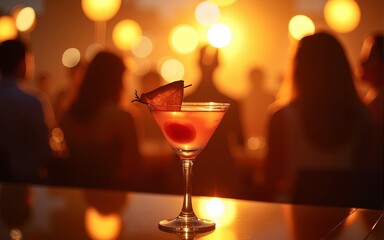 Blurred cocktail party scene Lively and golden lit. High quality