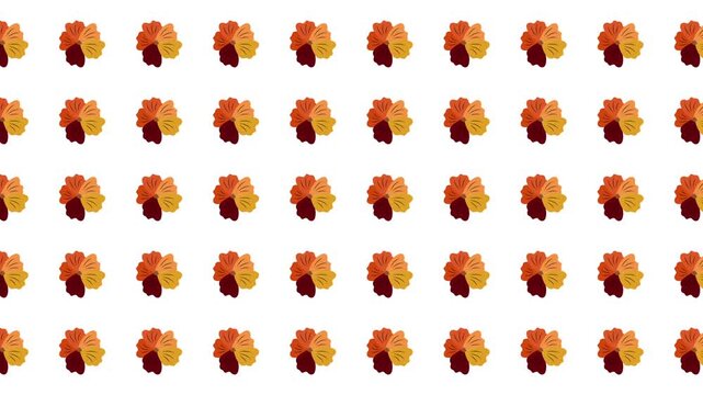 Repeating pattern of stylized autumn leaves or flower shapes. Ideal for autumnthemed designs, backgrounds, textiles, or seasonal decorations.