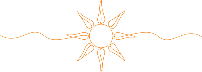 Sun continuous line art vector – bright orange minimal solar design illustration for summer, energy, optimism, or abstract nature concept