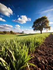 Heres my attempt at creating a unique title and list of keywords based on your input concept  Title Serene rural landscape unfolds beneath a clear