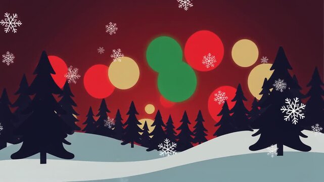 Stylized Winter Forest Animation with Snowflakes and Bokeh Lights VFX