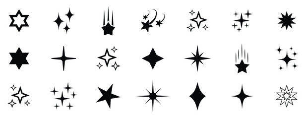 Star icon. Stars line art icon. Sparkle star icons. Shine icons. Stars sparkles vector