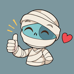 Adorable cartoon mummy gives a friendly thumbs up pose