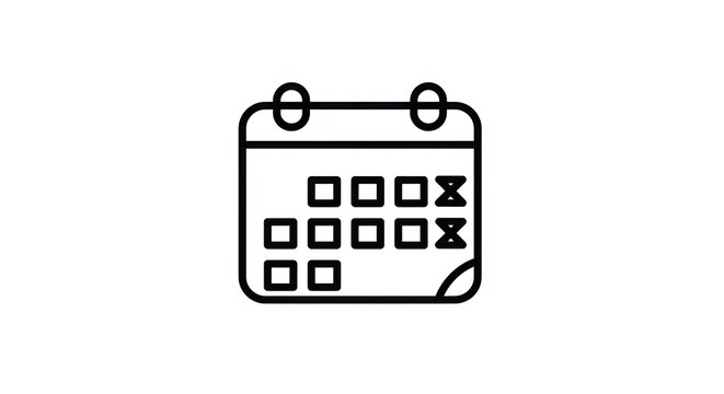 Calendar icon illustration for scheduling, appointments, and reminders in black and white.