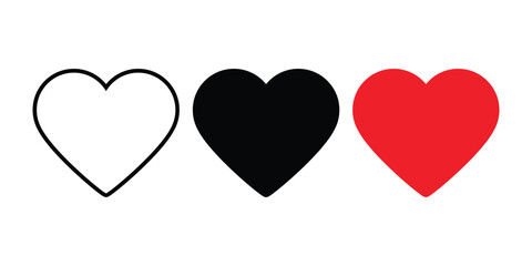 Heart Icons Set. Outline, Black, and Red Heart Vectors. Minimalist Heart Shapes Collection Free Love Icons