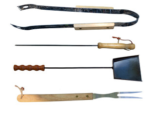 Top view of a set of barbecue tongs, representing the leisure activities of rural outdoor cooking,...
