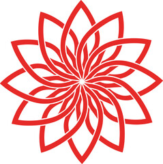 Intertwined Red Geometric Flower Vector, Abstract Celtic Knot Star Design, Intricate Ornamental Graphic